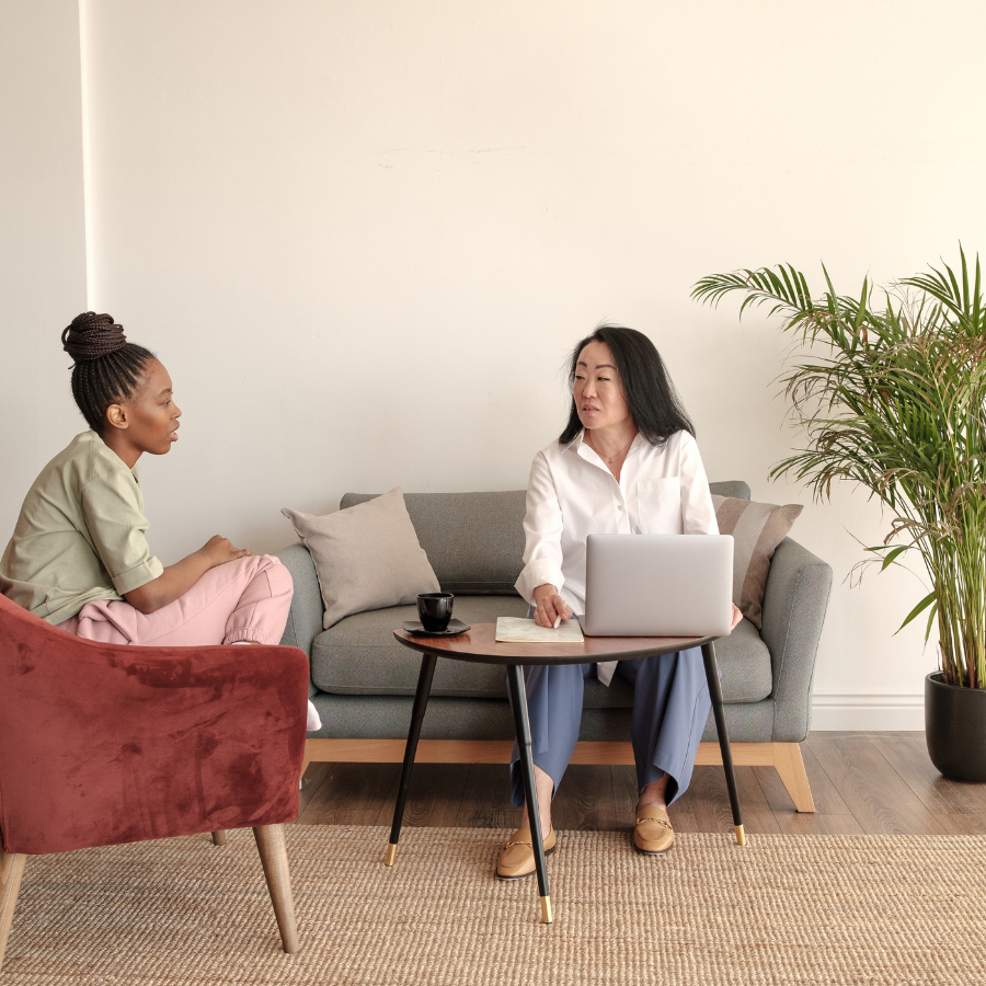 Woman sitting in a therapy session 